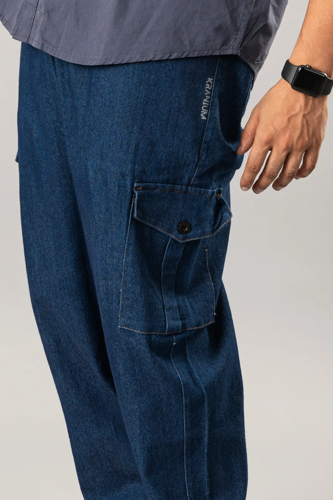 Indigo Baggy Denim Cargo Pants