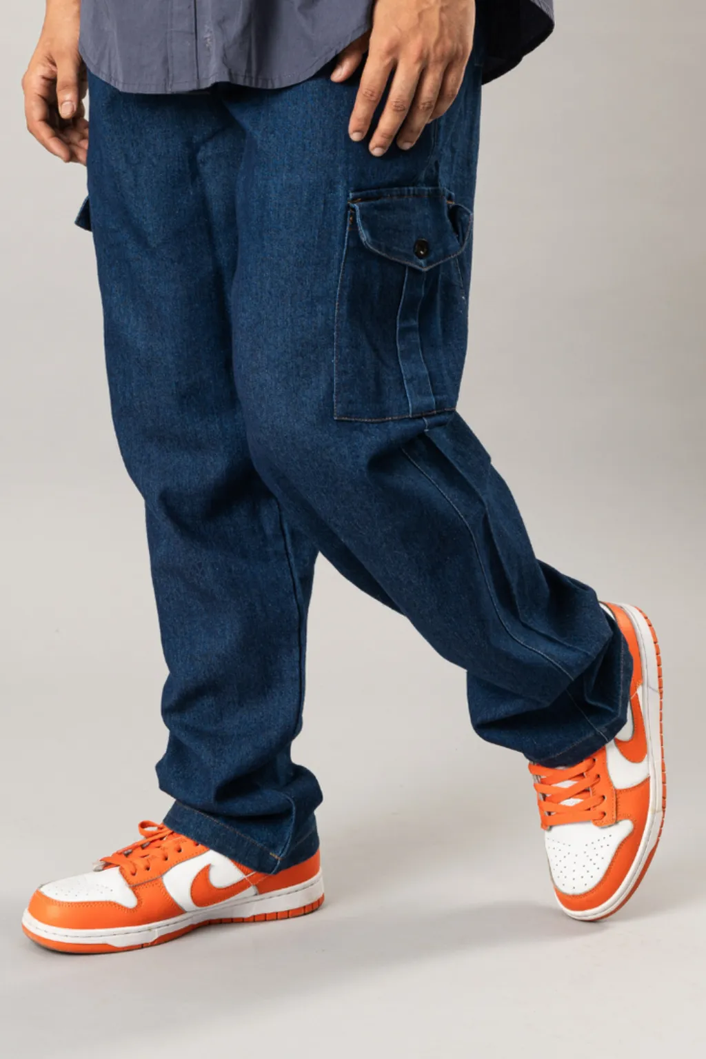 Indigo Baggy Denim Cargo Pants