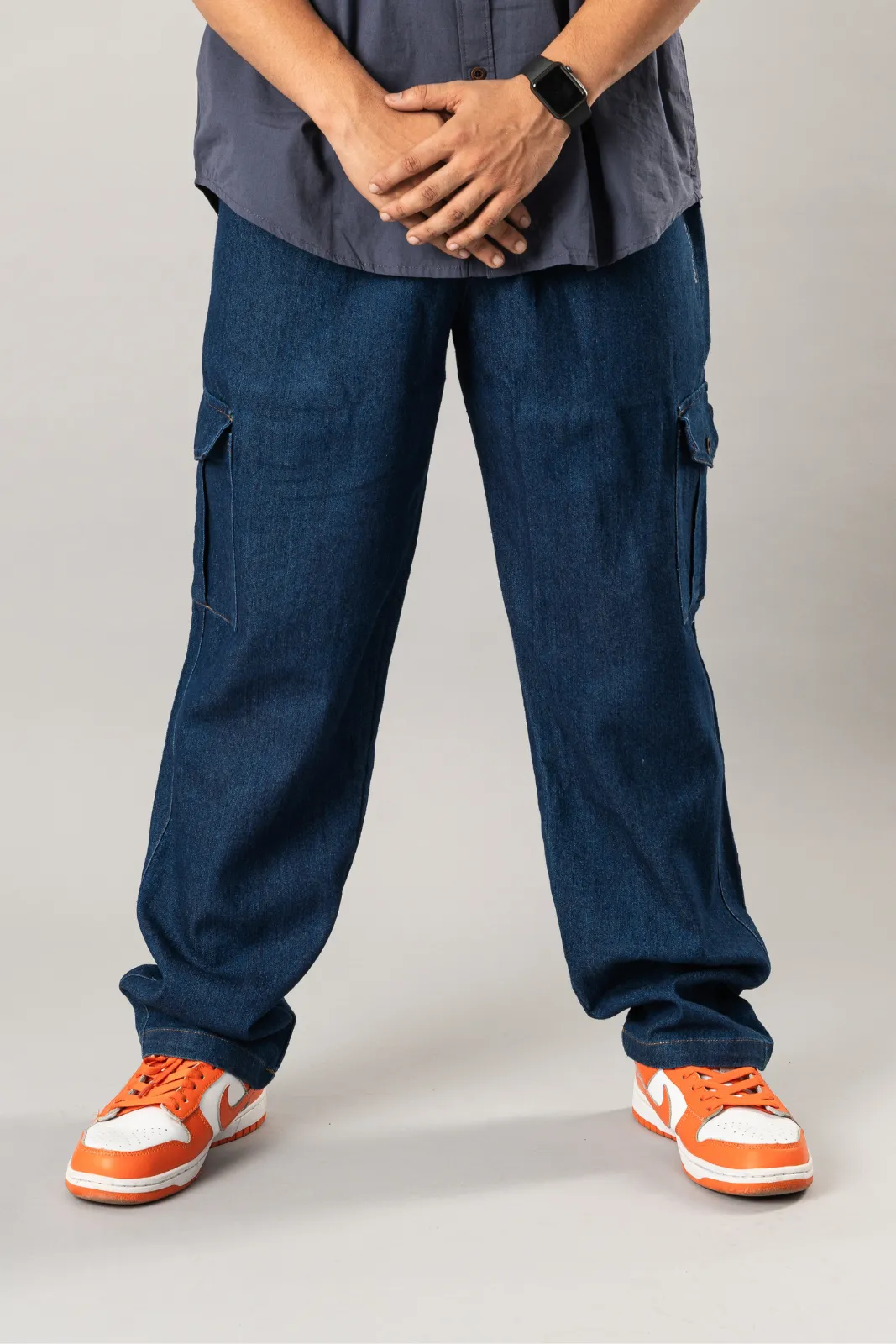 Indigo Baggy Denim Cargo Pants