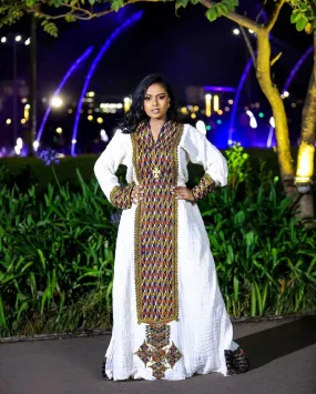 Intricate Habesha Dress: Detailed Pattern Ethiopian Traditional Habesha Kemis