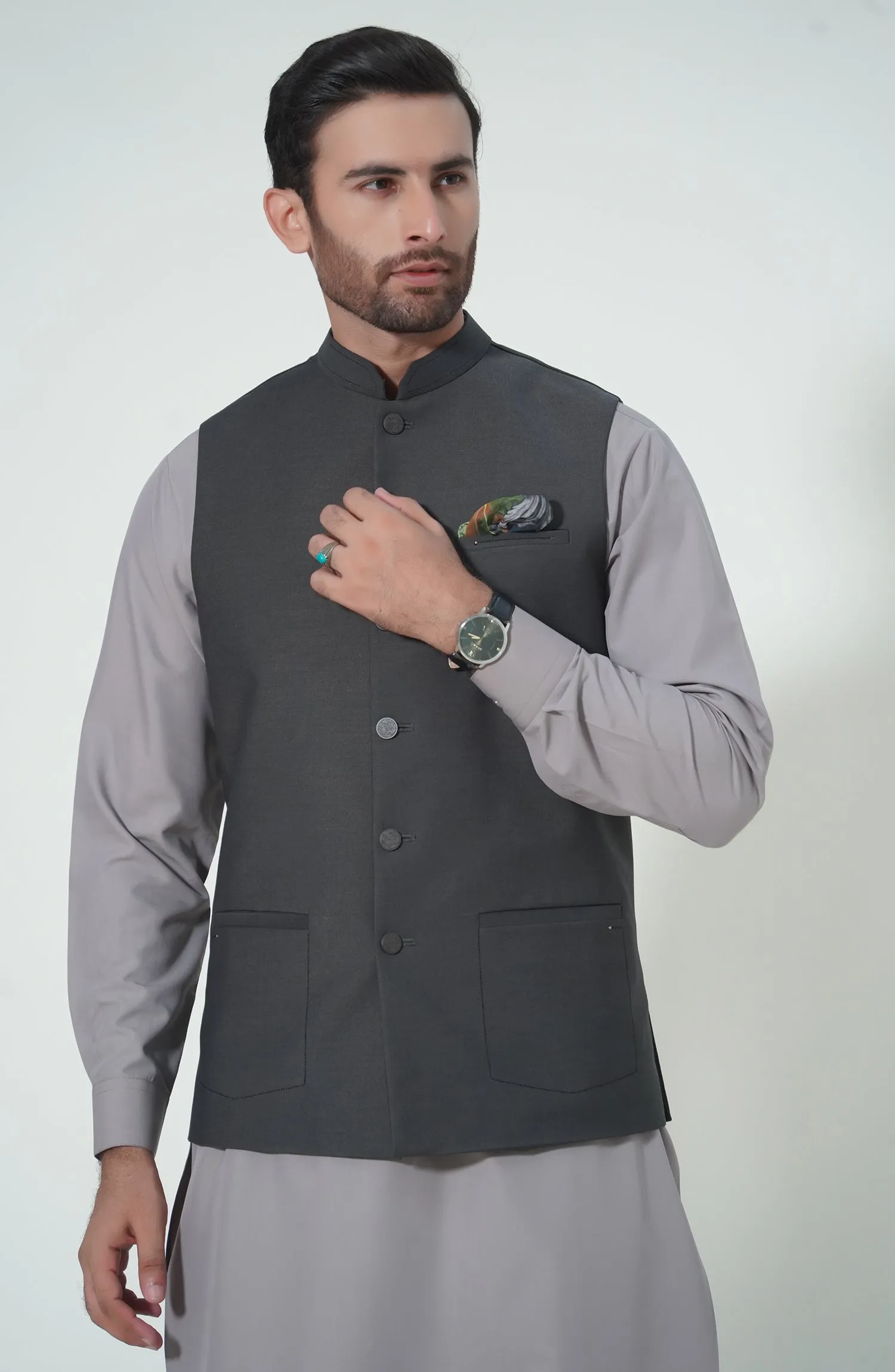 Jacquard Waistcoat - Charcoal