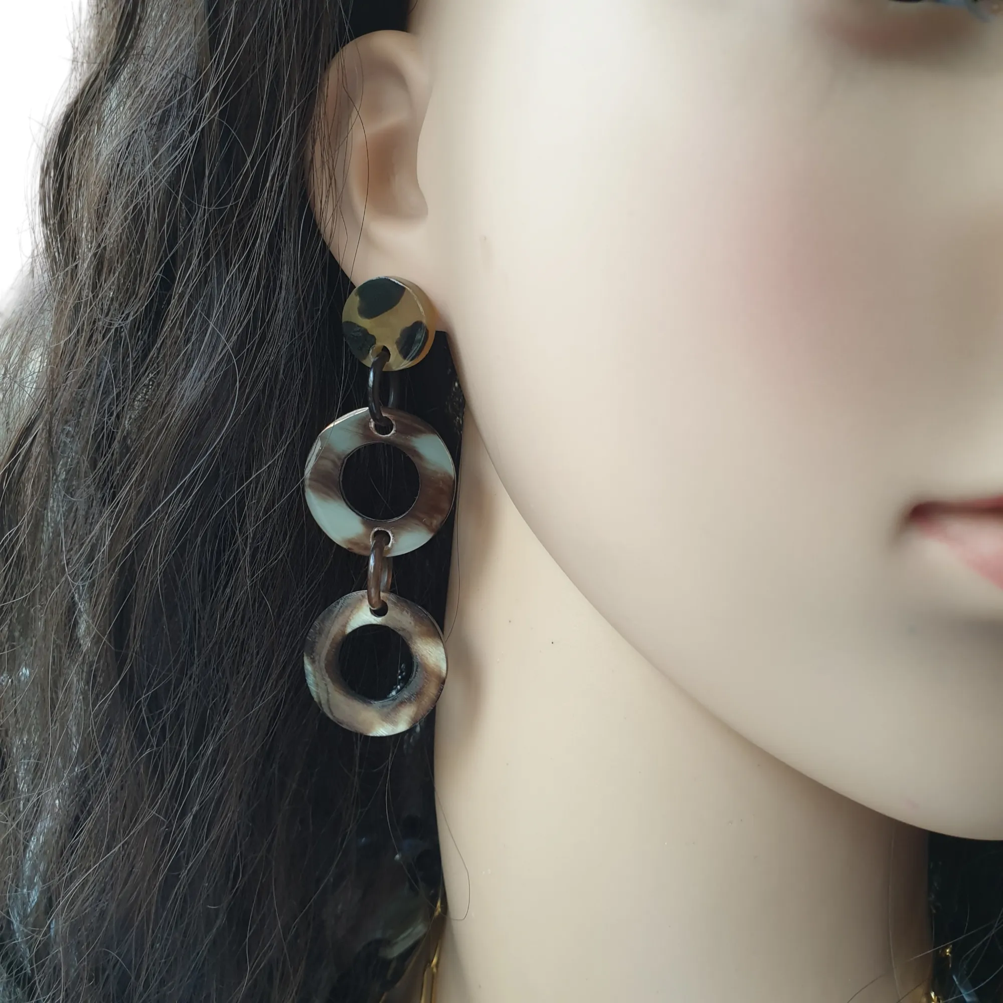 Jasmino Bohemian Minimalist Spotted Leopard Drop Earrings Made By Natural Buffalo Horn