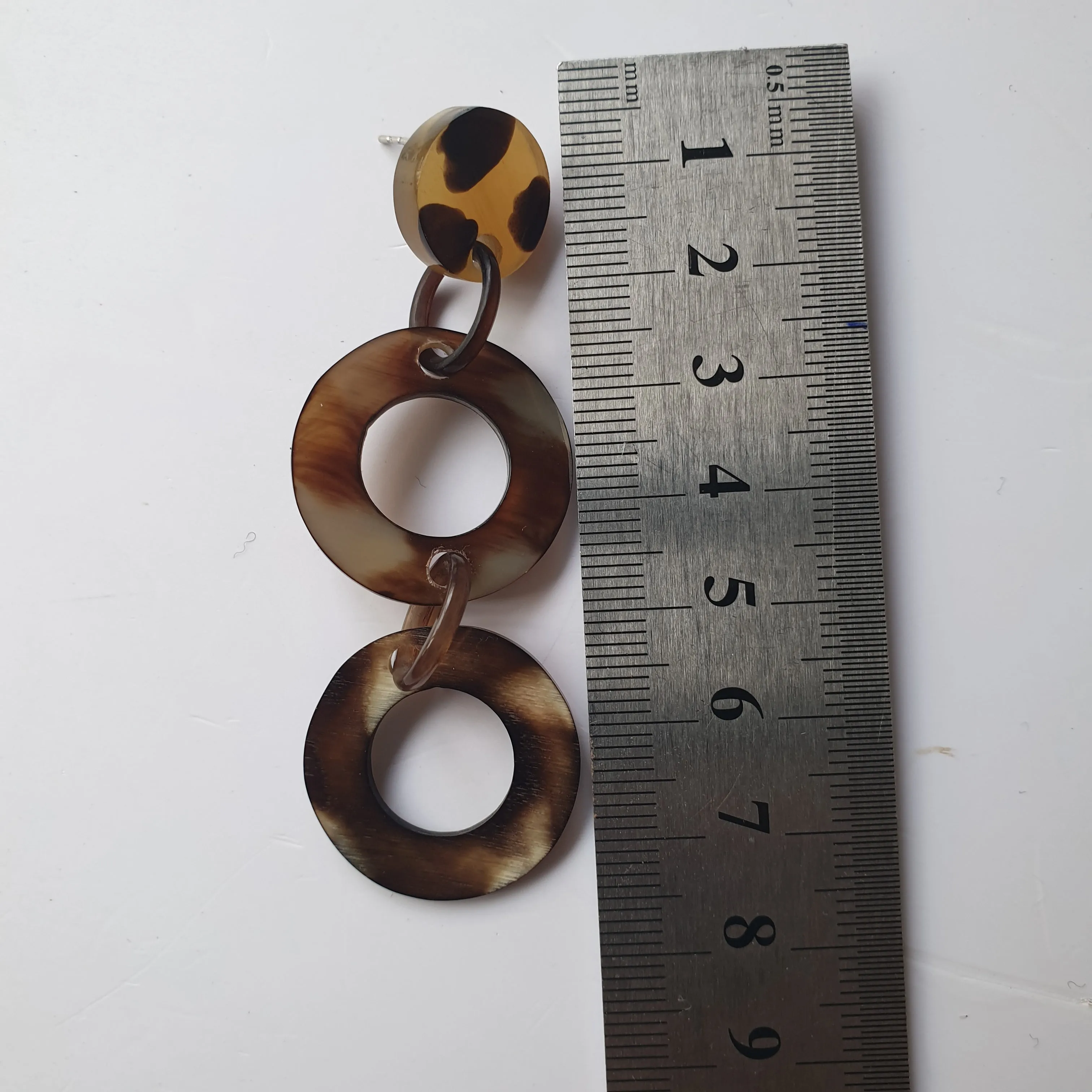 Jasmino Bohemian Minimalist Spotted Leopard Drop Earrings Made By Natural Buffalo Horn