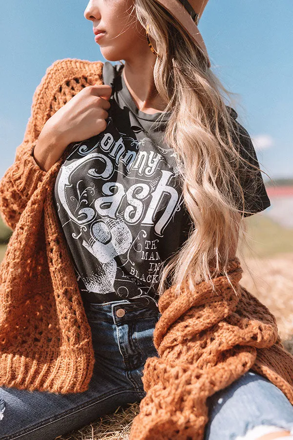 Johnny Cash Distressed Boyfriend Tee In Black