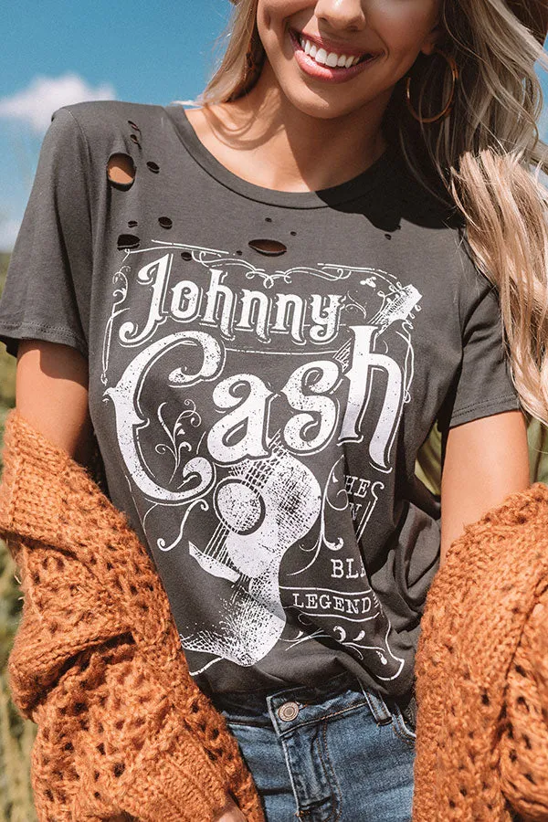 Johnny Cash Distressed Boyfriend Tee In Black