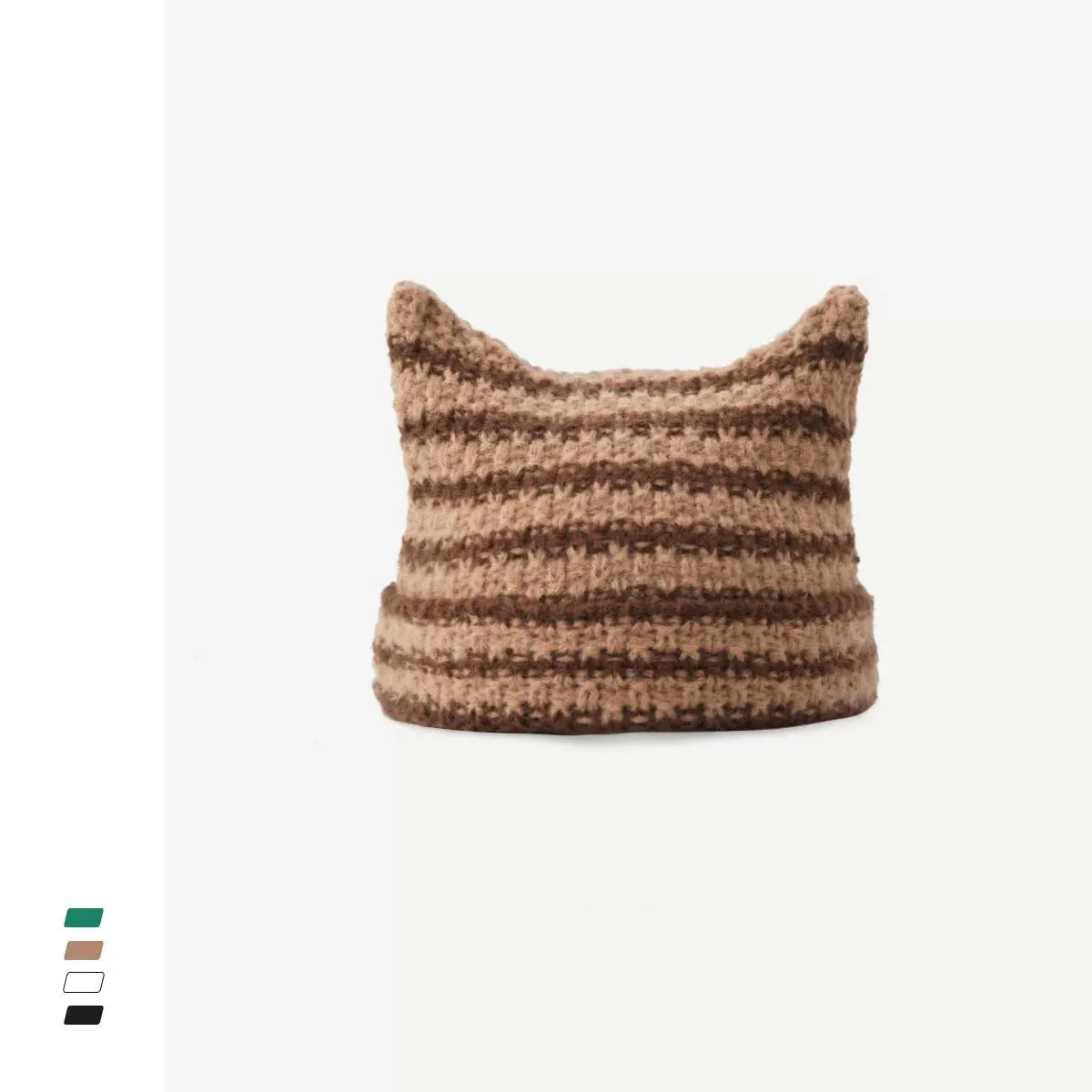 Joskaa grunge outfits Fur Ball Style Ins Little Devil Striped Knitted Wool Hat Punk Style Cat Ears Cute Pointed Hat Curling Cold Hat