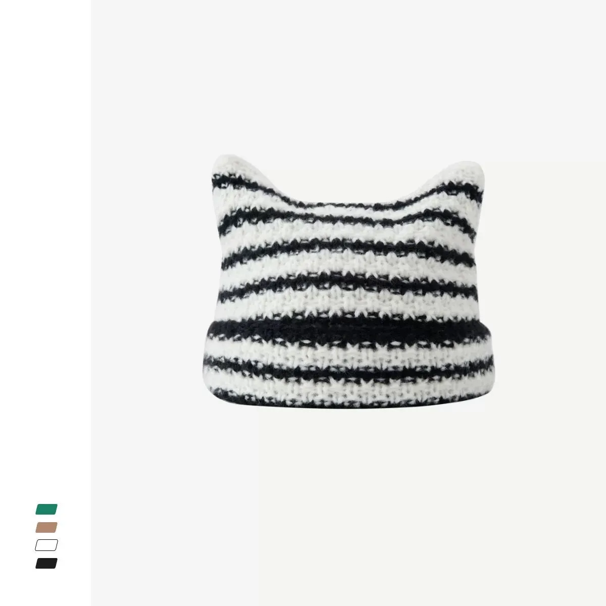 Joskaa grunge outfits Fur Ball Style Ins Little Devil Striped Knitted Wool Hat Punk Style Cat Ears Cute Pointed Hat Curling Cold Hat
