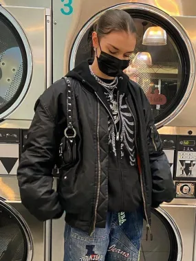 Joskaa HEYounGIRL Harajuku Gothic Hoodies Coat Women Skull Print Goth Grunge Long Sleeve Oversized Jacket Rhinestone 90s Sweatshirt