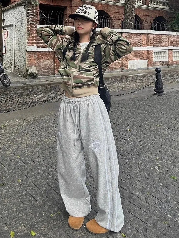 Joskaa Vintage Street Hoodie Sweatshirt Coat Women Simple All-match Camouflage Tops Mujer Y2k Grunge Long Sleeve Zipper Jackets