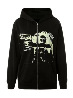 Joskaa Y2k Grunge Clothes Sweatshirt Women Punk Sport Loose Coat  Anime Print Gothic Streetwear Long Sleeve Zip Hoodie Korean Fashion