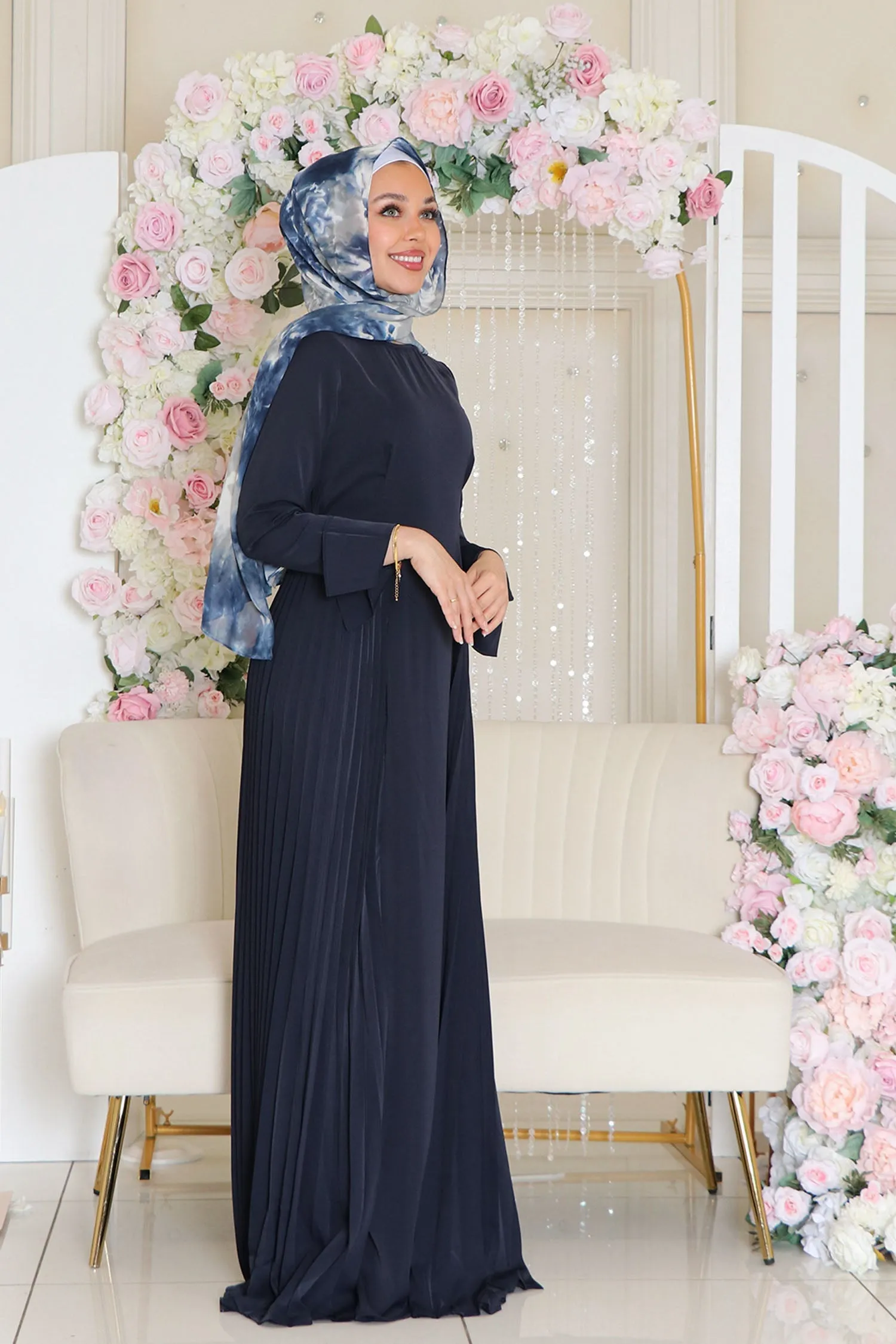 Kelsi Soft Pleat Dress- Navy Blue
