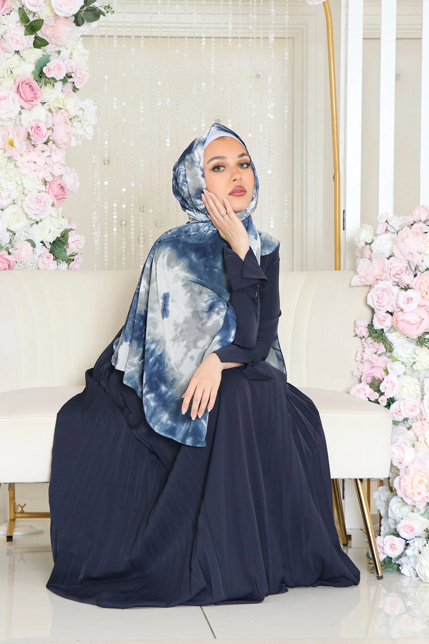 Kelsi Soft Pleat Dress- Navy Blue
