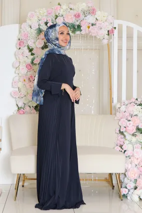 Kelsi Soft Pleat Dress- Navy Blue