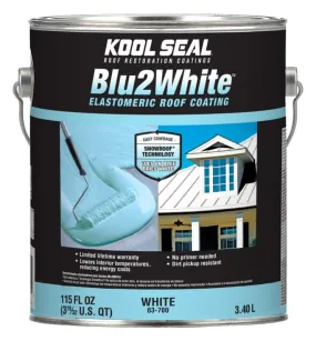 Kool Seal Blu2White Series KS0063700-16 Elastomeric Roof Coating, White, 1 gal, Liquid :GAL: QUANTITY: 4