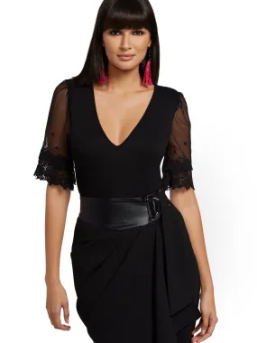 Lace-Sleeve V-Neck Bodysuit