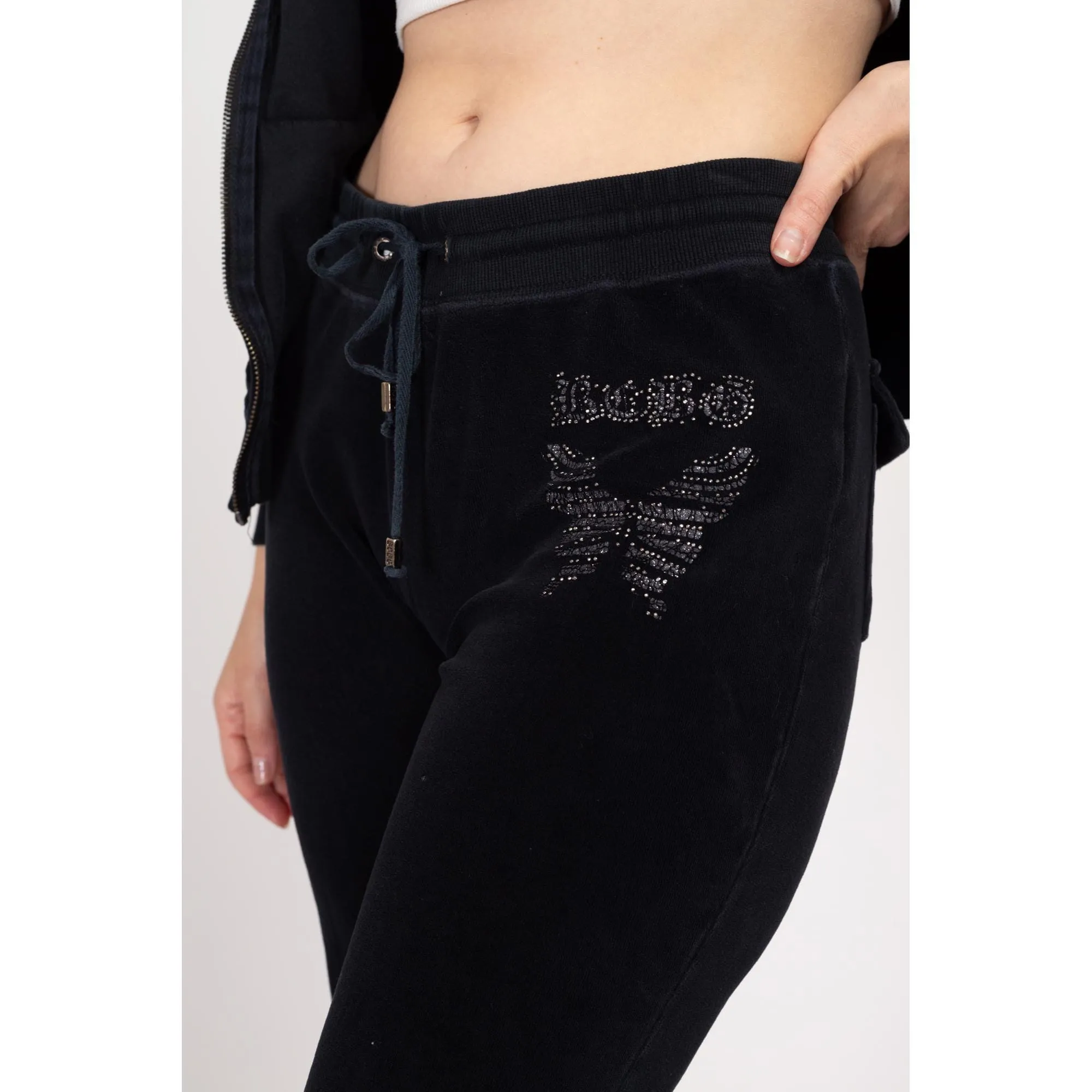 Large Y2K BGBG Maxazria Black Velour Butterfly Track Suit