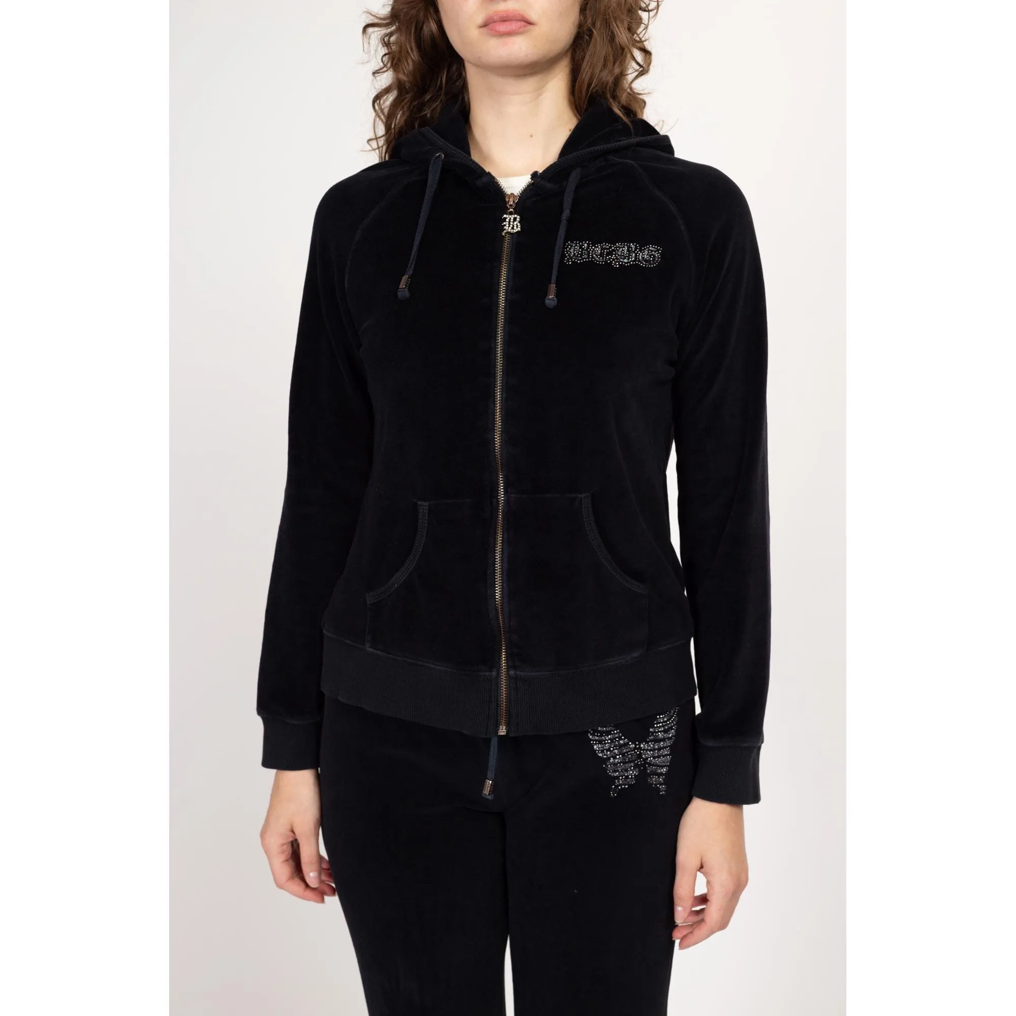 Large Y2K BGBG Maxazria Black Velour Butterfly Track Suit