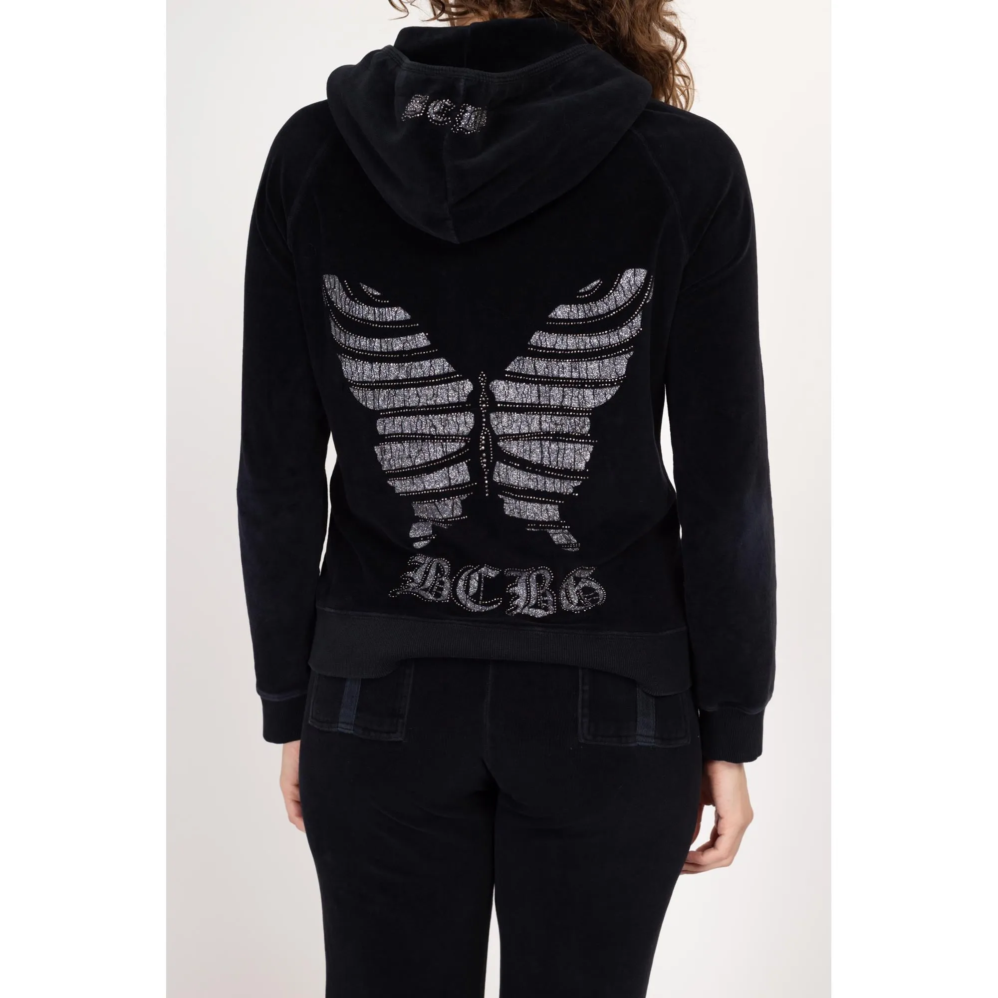 Large Y2K BGBG Maxazria Black Velour Butterfly Track Suit