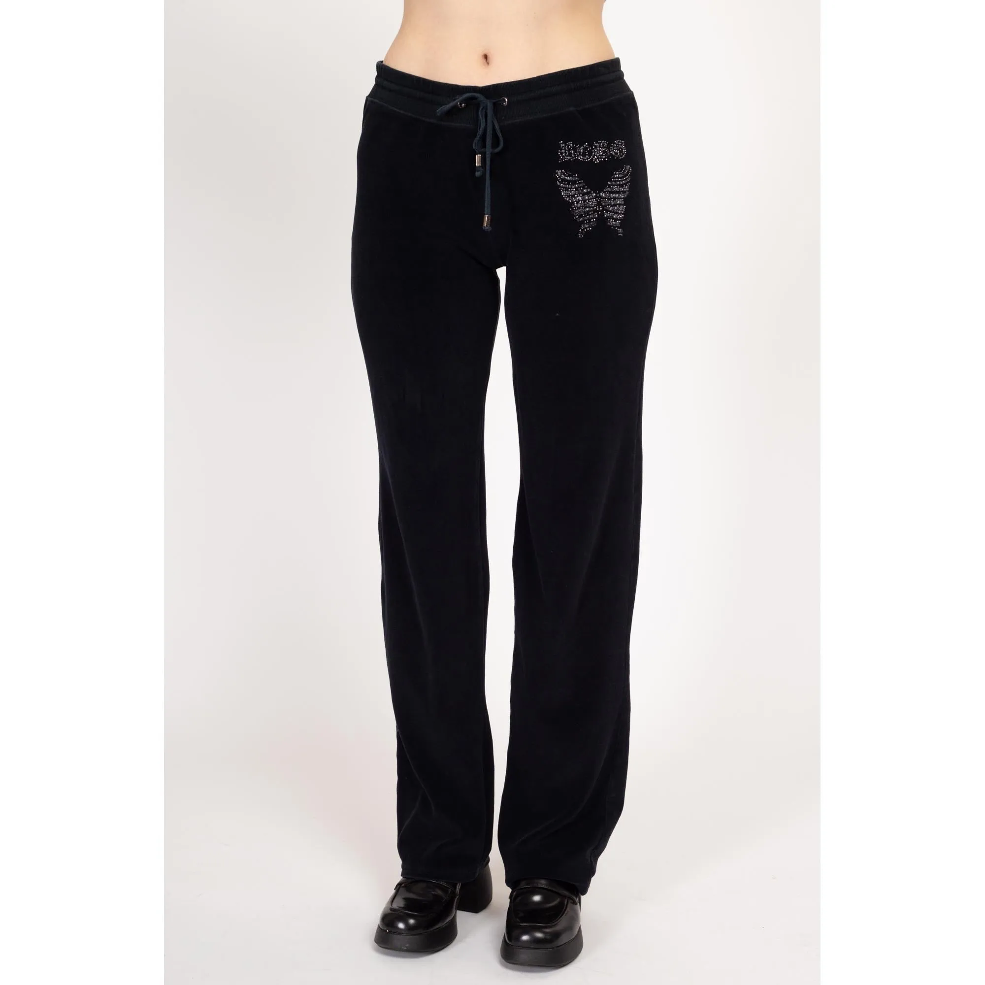 Large Y2K BGBG Maxazria Black Velour Butterfly Track Suit