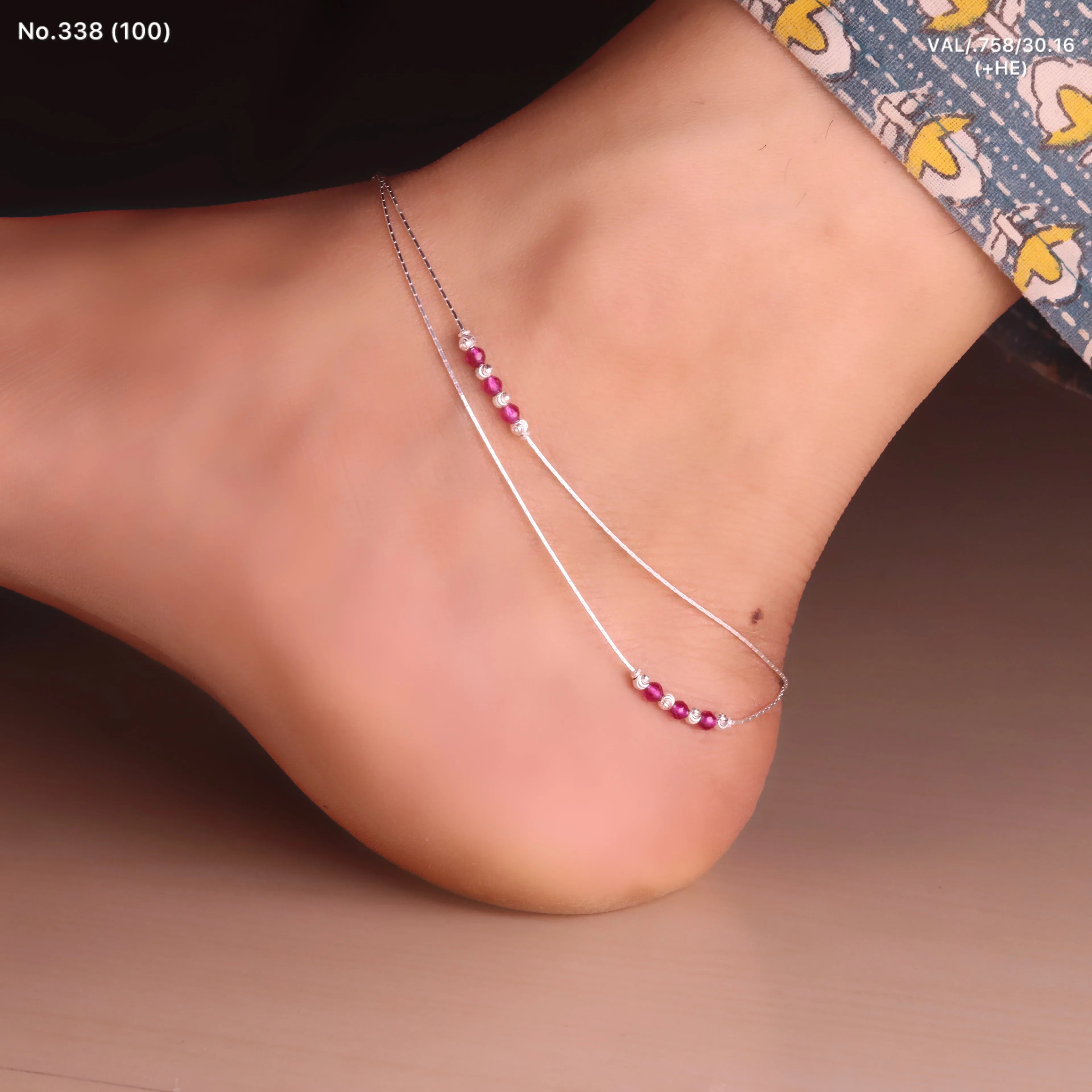 Layered Bead Silver Payal for Women