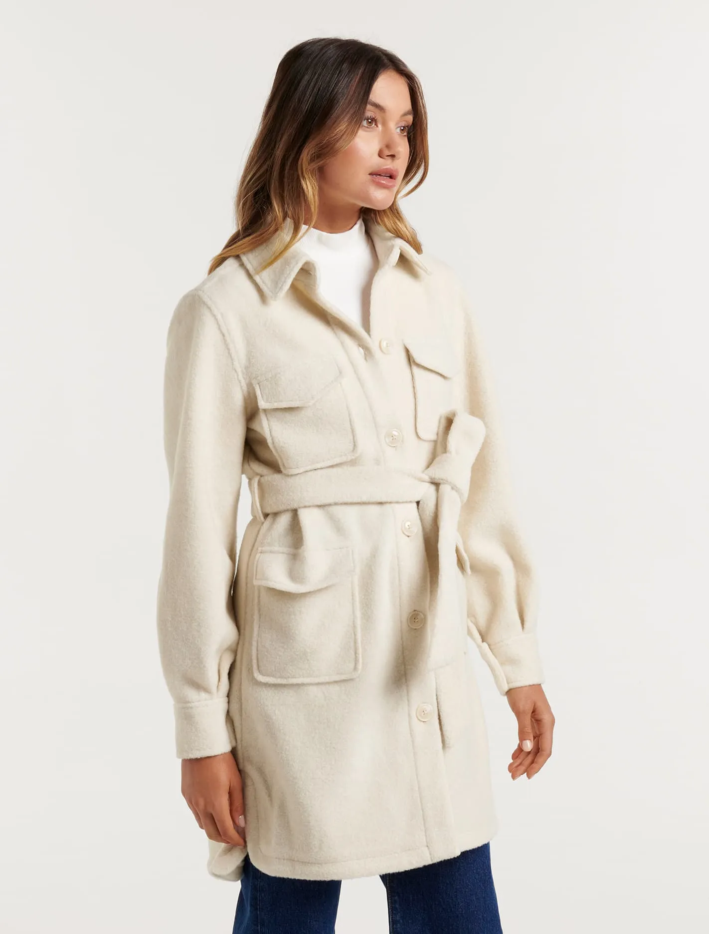 Leah Longline Belted Shacket Jacket