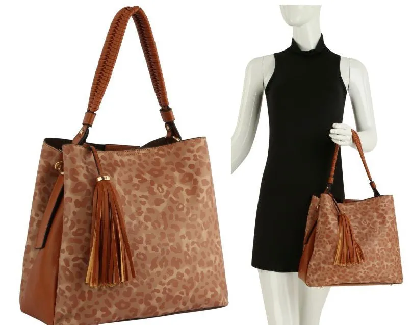 Leopard Cheetah Animal Print Shoulder Bag With Tassle