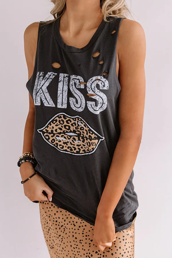 Leopard Kiss Distressed Boyfriend Tank In Black