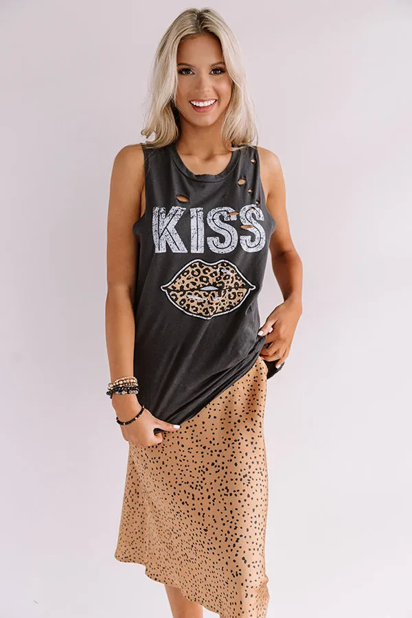 Leopard Kiss Distressed Boyfriend Tank In Black