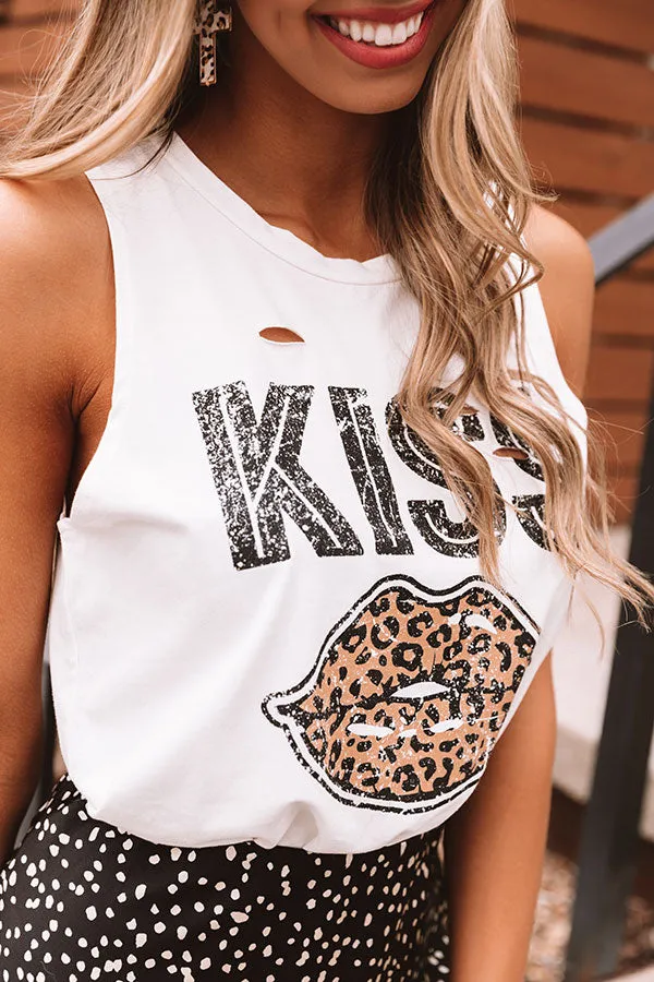 Leopard Kiss Distressed Boyfriend Tank In White