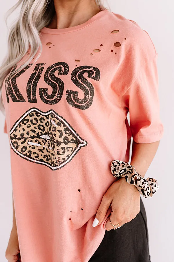 Leopard Kiss Distressed Tee In Dark Peach