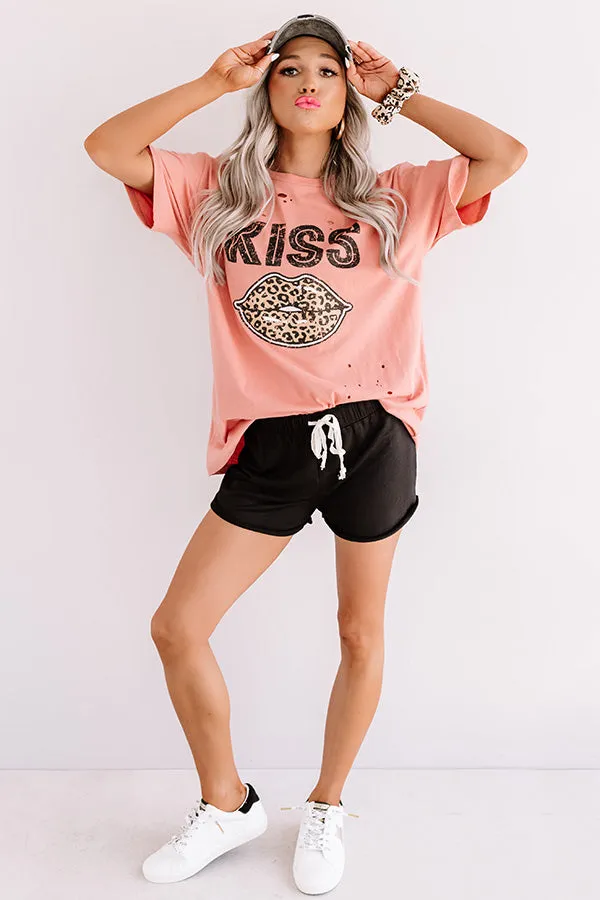 Leopard Kiss Distressed Tee In Dark Peach