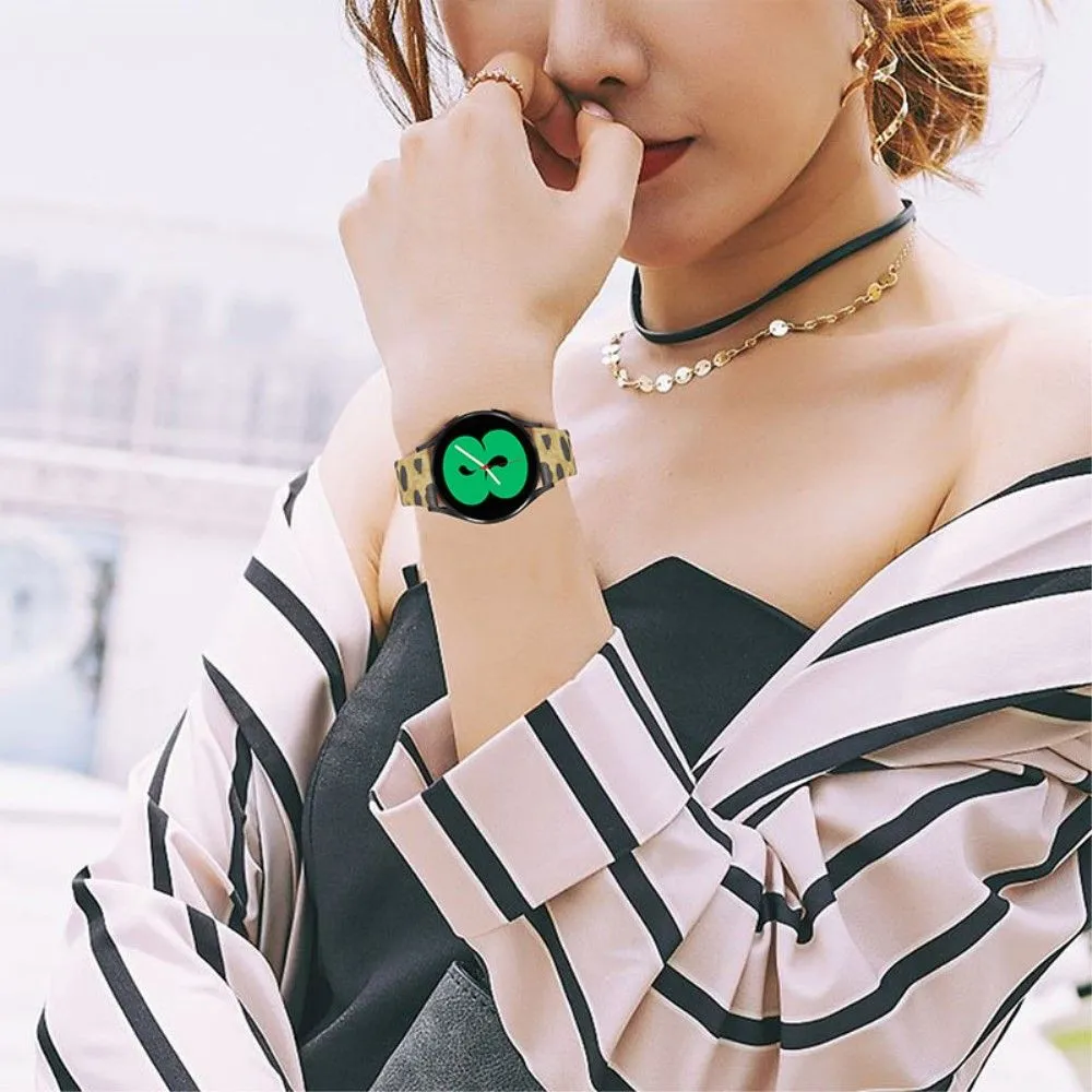 Leopard pattern genuine leather watch strap for Samsung Galaxy Watch - Army Green Leopard