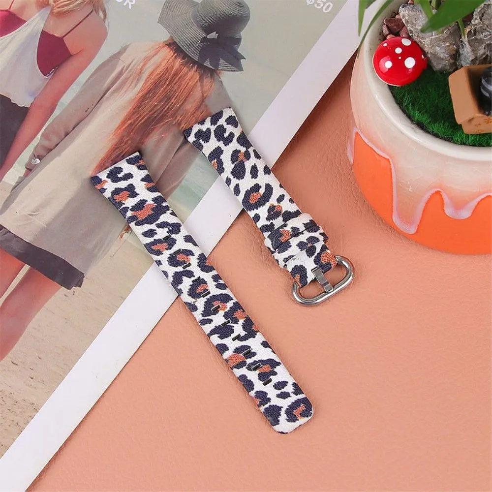 Leopard pattern genuine leather watch strap for Samsung Galaxy Watch - White / Brown Leopard