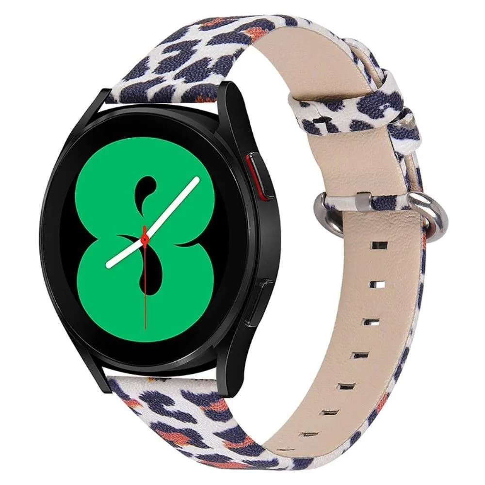 Leopard pattern genuine leather watch strap for Samsung Galaxy Watch - White / Brown Leopard