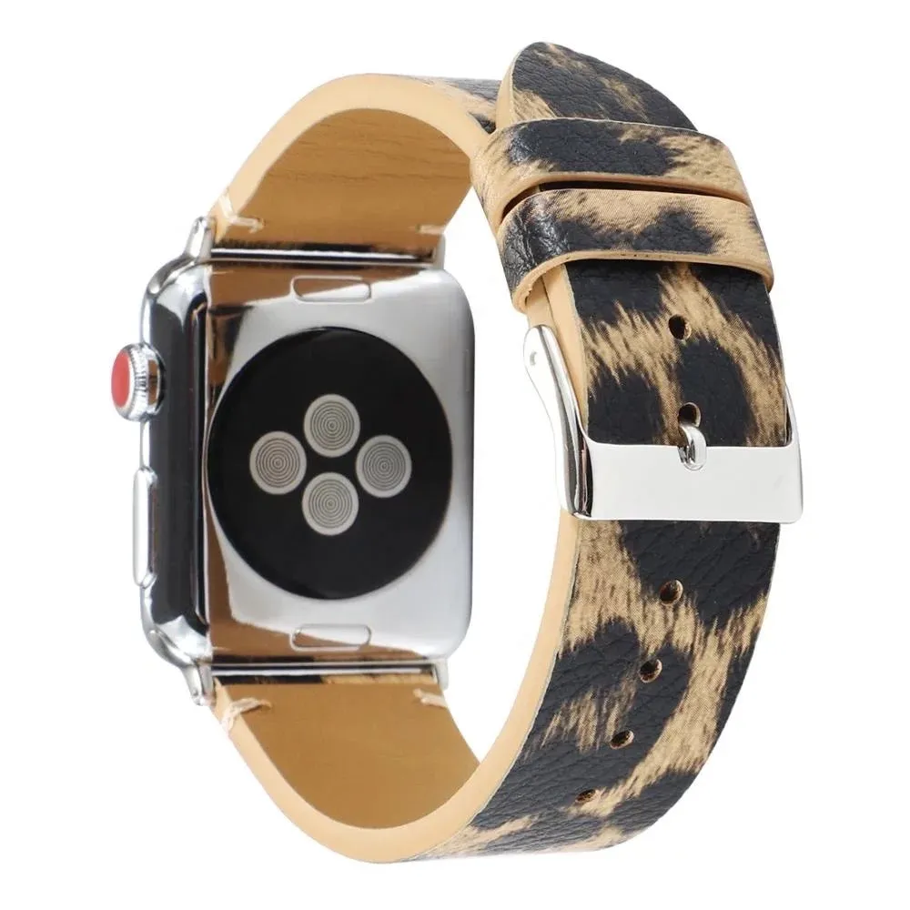 Leopard Print Leather Bands For Apple Watch Multiple Colors Available