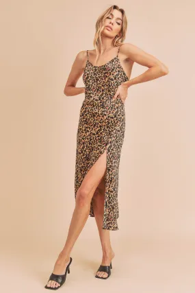 Leopard Print Slinky Midi Dress