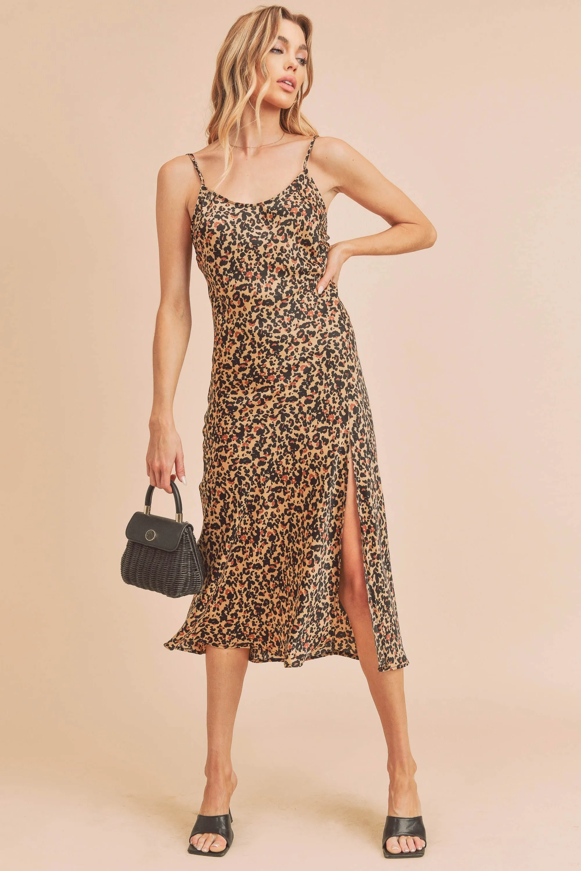 Leopard Print Slinky Midi Dress