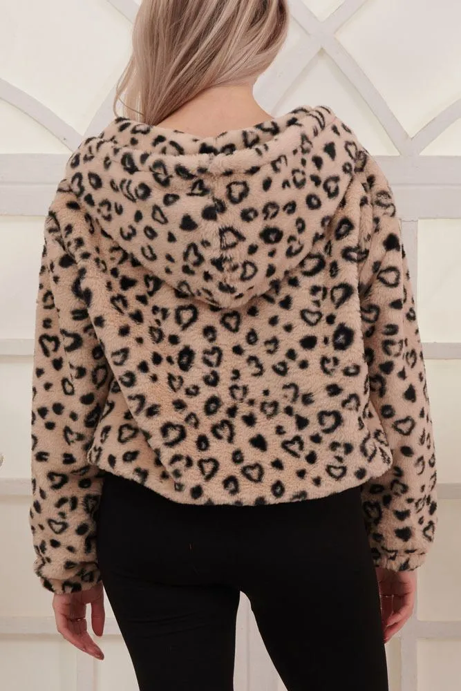 Leopard Print Zip Up Soft Feel Faux Fur Jacket