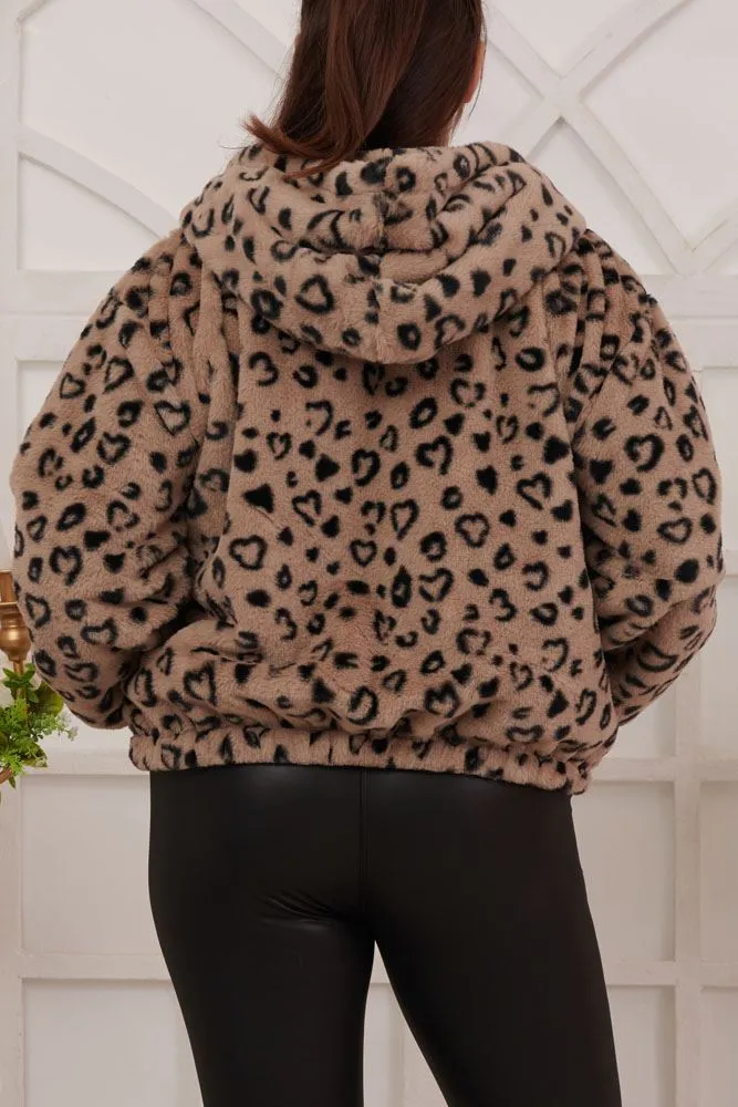 Leopard Print Zip Up Soft Feel Faux Fur Jacket