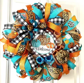 Leopard Pumpkin Fall Wreath