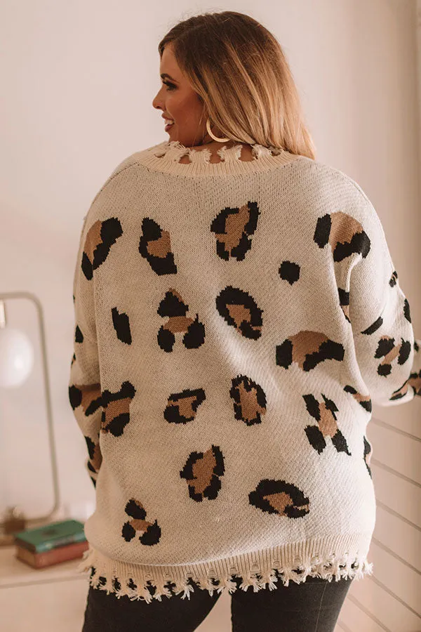 Let The Music Fray Leopard Sweater In Cream Curves