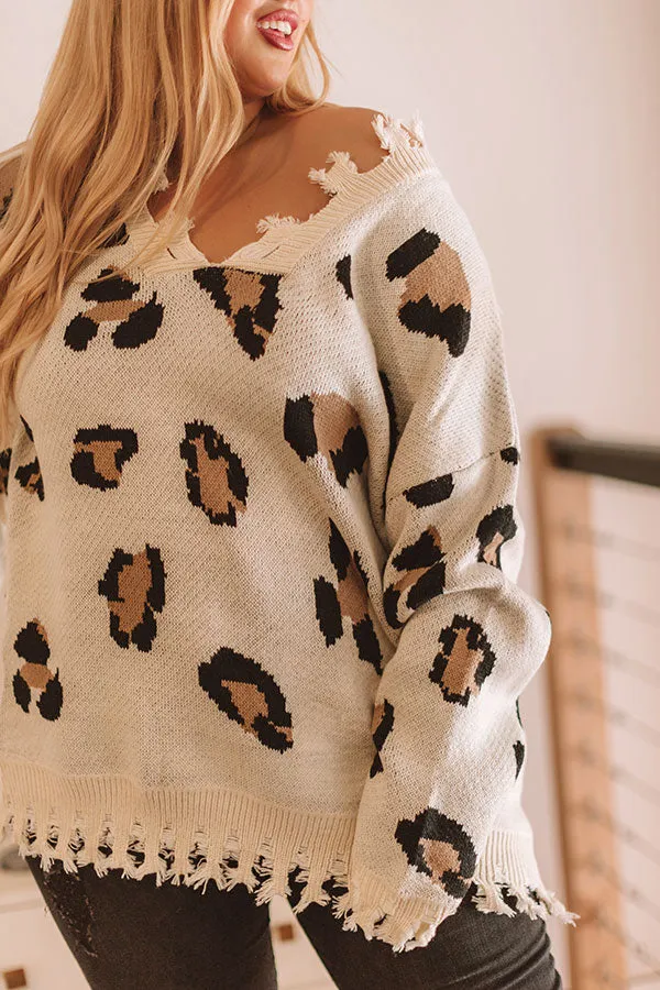 Let The Music Fray Leopard Sweater In Cream Curves