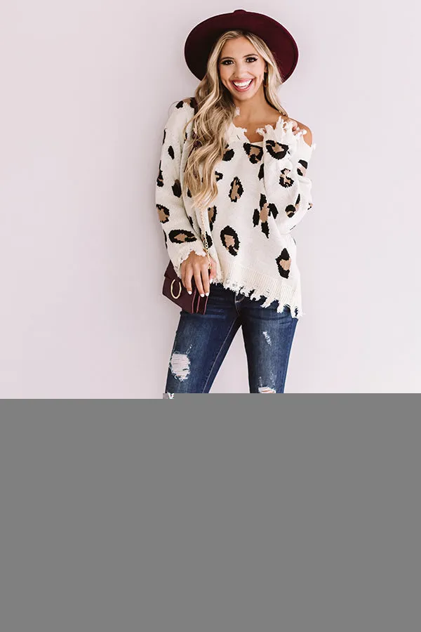 Let The Music Fray Leopard Sweater In Cream