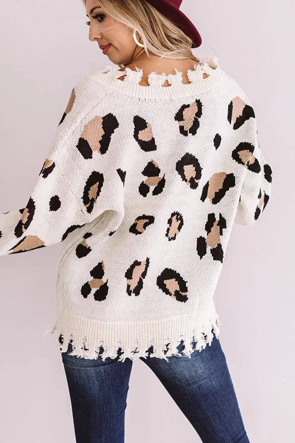 Let The Music Fray Leopard Sweater In Cream