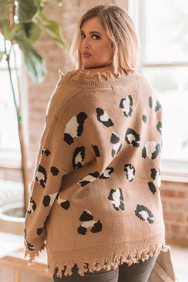 Let The Music Fray Leopard Sweater In Mocha Curves