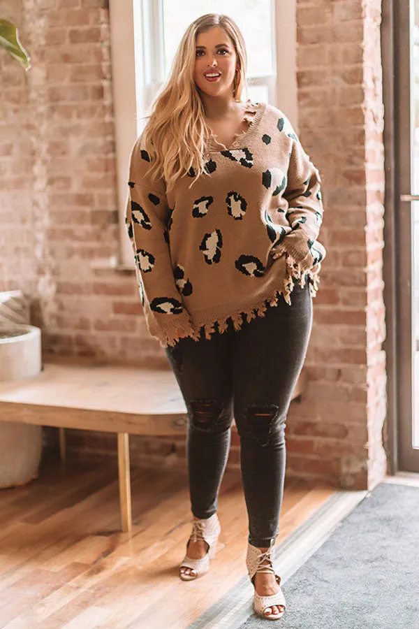 Let The Music Fray Leopard Sweater In Mocha Curves
