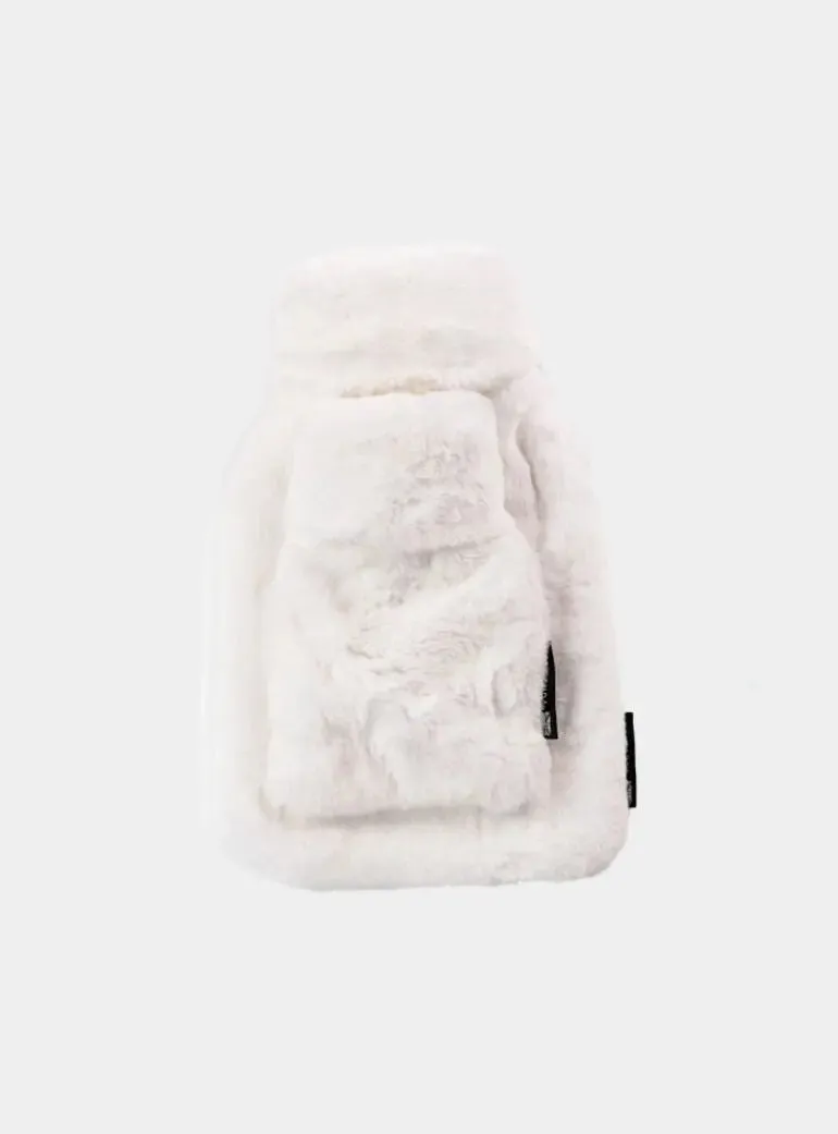 Little and Large Silky Soft White Faux Fur Hot Water Bottle Gift Set