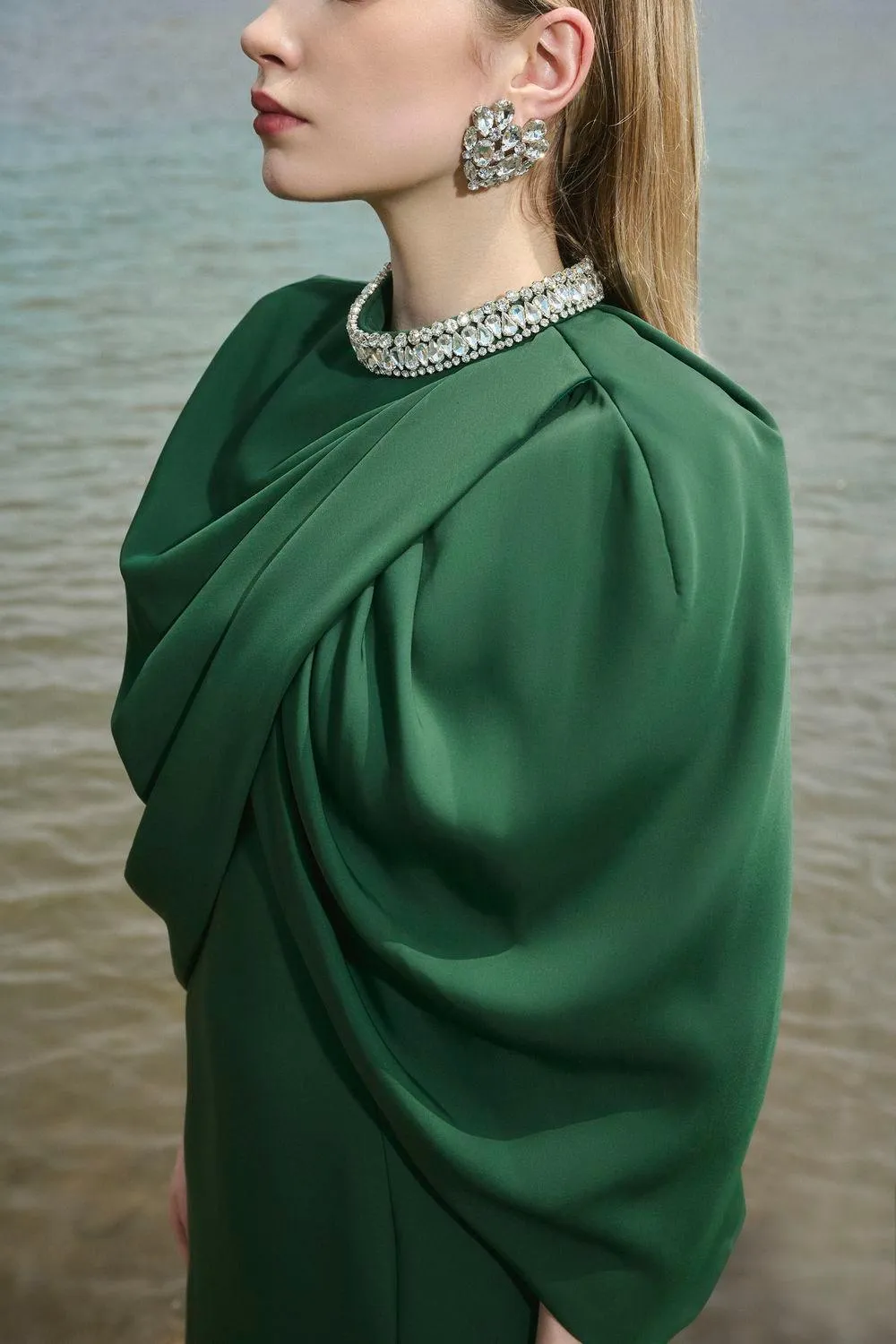 Lorelei Sheath Cape Shoulder Crepe Maxi Set
