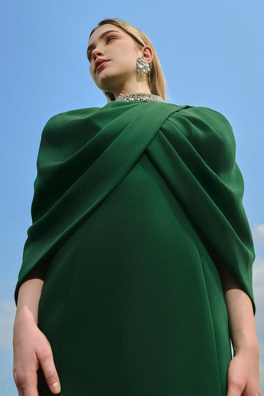 Lorelei Sheath Cape Shoulder Crepe Maxi Set