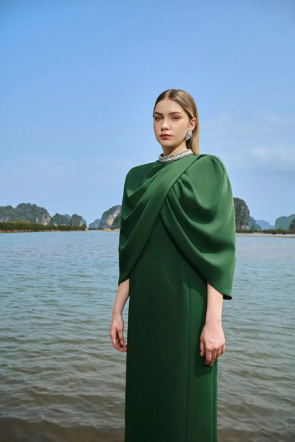 Lorelei Sheath Cape Shoulder Crepe Maxi Set